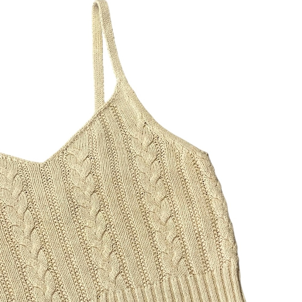American Eagle Cable Knit V-Neck Cropped Tank Top Beige XS Cotton Neutral Preppy - Picture 3 of 7